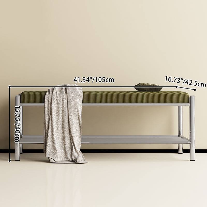 Modern Minimalist Rectangular Stainless Steel &amp; Corduroy Shoe Bench Armless For Entryways