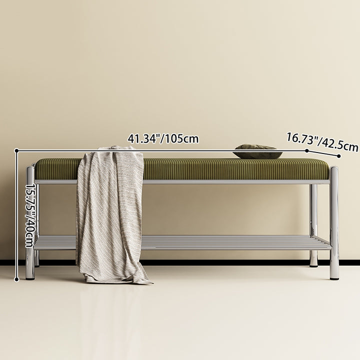 Modern Minimalist Rectangular Stainless Steel &amp; Corduroy Shoe Bench Armless For Entryways