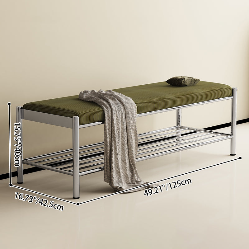Modern Minimalist Rectangular Stainless Steel &amp; Corduroy Shoe Bench Armless For Entryways