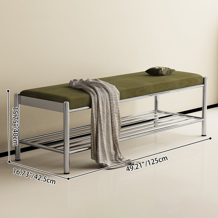 Modern Minimalist Rectangular Stainless Steel &amp; Corduroy Shoe Bench Armless For Entryways