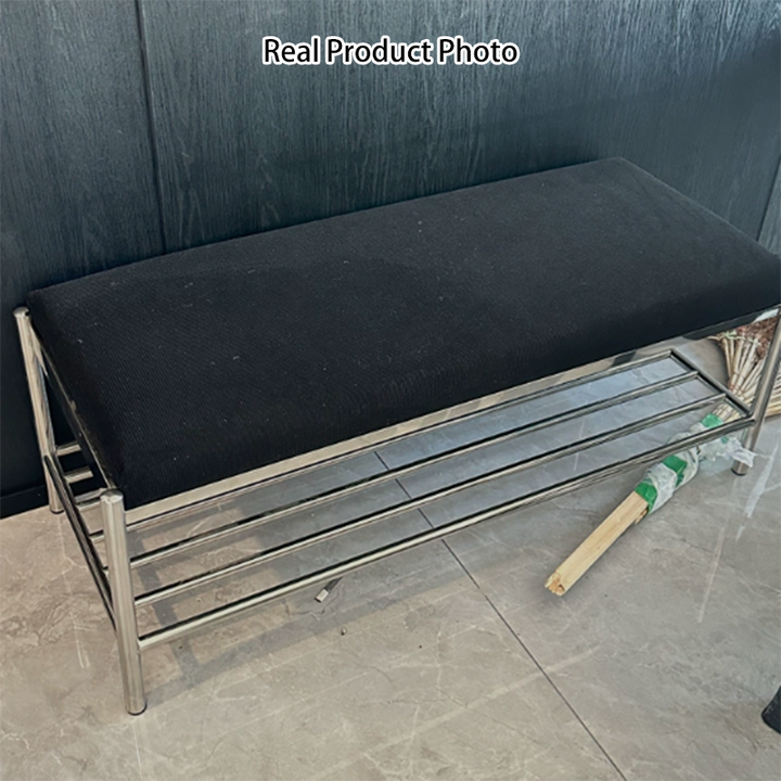 Modern Minimalist Rectangular Stainless Steel &amp; Corduroy Shoe Bench Armless For Entryways