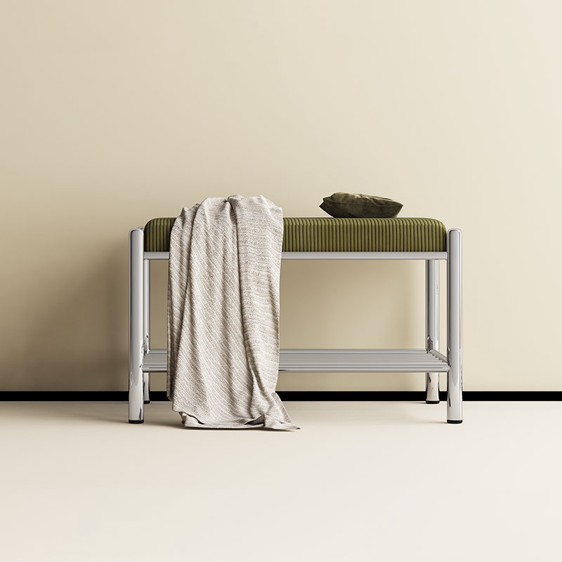 Modern Minimalist Rectangular Stainless Steel &amp; Corduroy Shoe Bench Armless For Entryways