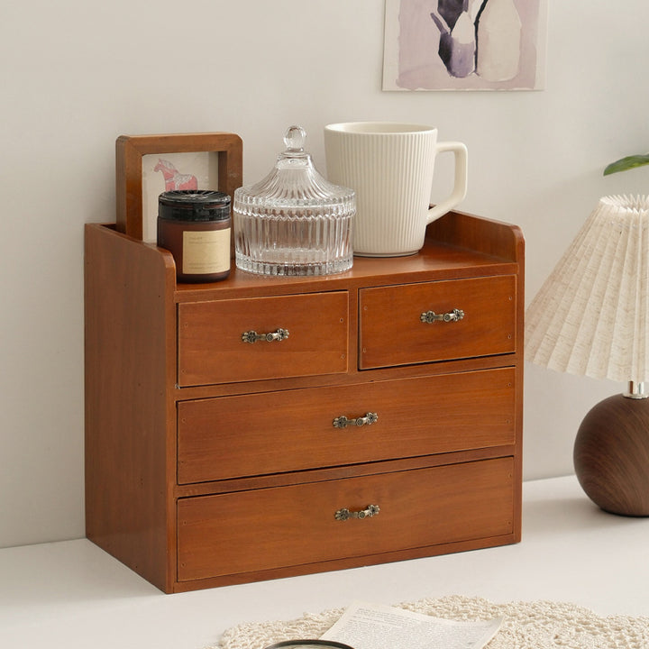 Traditional Vintage Rectangular Pine Plywood & Metal Storage Cabinet 4-Drawer For Living Room