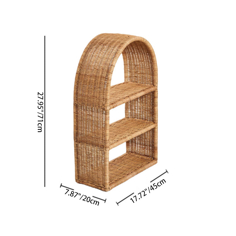 Modern Minimalist Natural Rattan Rectangular Arched Storage Shelf 3-Tier For Living Room