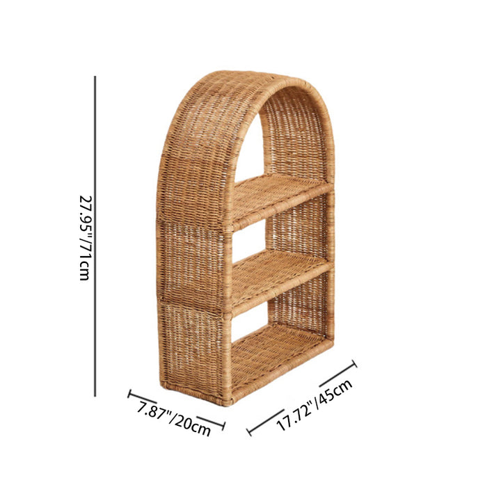Modern Minimalist Natural Rattan Rectangular Arched Storage Shelf 3-Tier For Living Room