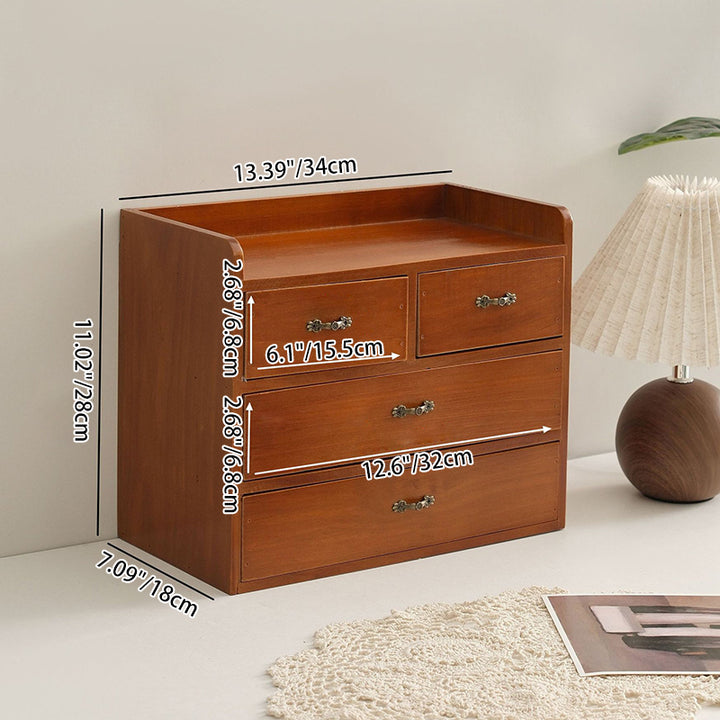 Traditional Vintage Rectangular Pine Plywood & Metal Storage Cabinet 4-Drawer For Living Room