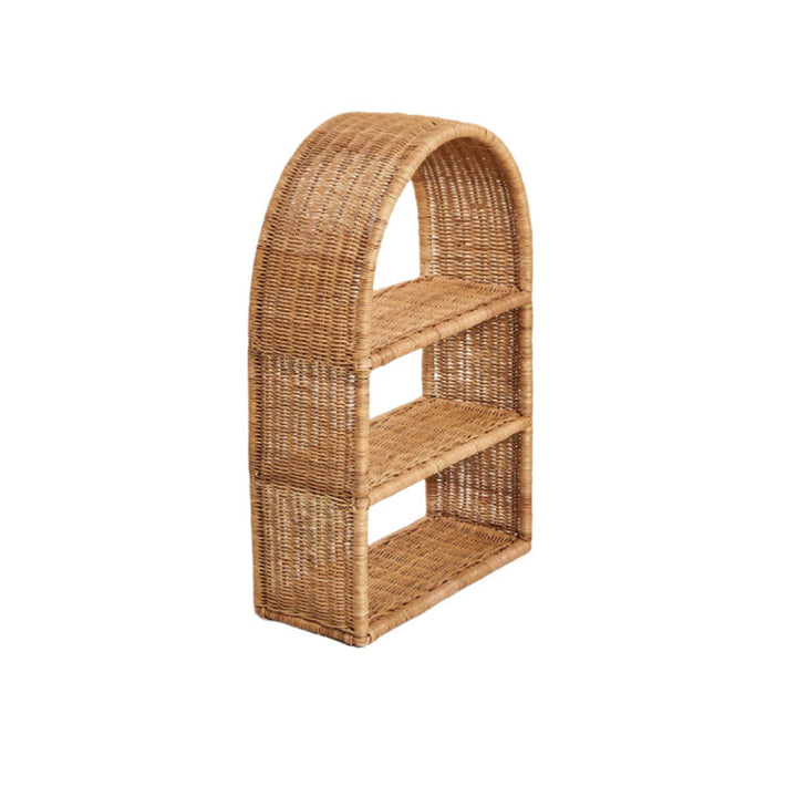 Modern Minimalist Natural Rattan Rectangular Arched Storage Shelf 3-Tier For Living Room