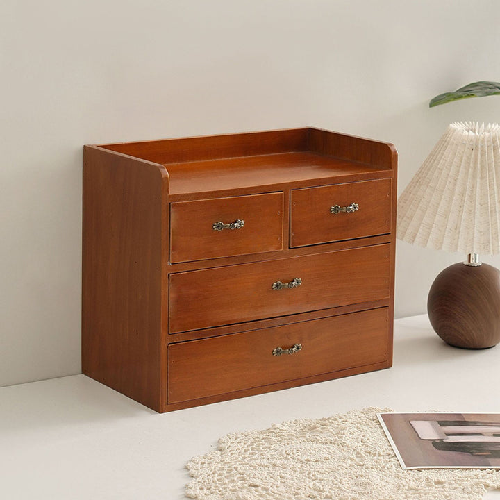 Traditional Vintage Rectangular Pine Plywood & Metal Storage Cabinet 4-Drawer For Living Room