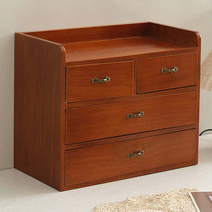 Traditional Vintage Rectangular Pine Plywood & Metal Storage Cabinet 4-Drawer For Living Room