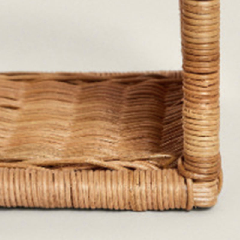 Modern Minimalist Natural Rattan Rectangular Arched Storage Shelf 3-Tier For Living Room