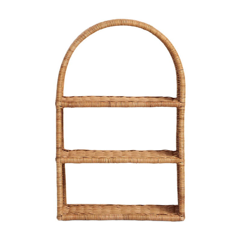 Modern Minimalist Natural Rattan Rectangular Arched Storage Shelf 3-Tier For Living Room