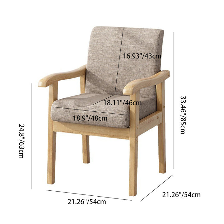 Chaise d'appoint carrée arrondie en tissu minimaliste moderne avec accoudoirs et dossier en bois caoutchouc pour salon 