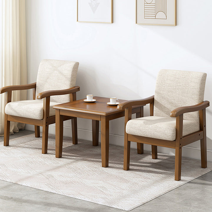 Chaise d'appoint carrée arrondie en tissu minimaliste moderne avec accoudoirs et dossier en bois caoutchouc pour salon 