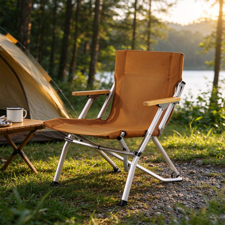 Modern Minimalist Canvas Aluminum Alloy Foldable Ergonomic High-Back Camping Chair Backrest Armrest For Outdoor