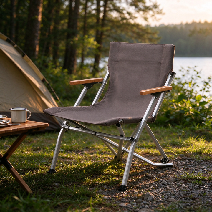 Modern Minimalist Canvas Aluminum Alloy Foldable Ergonomic High-Back Camping Chair Backrest Armrest For Outdoor
