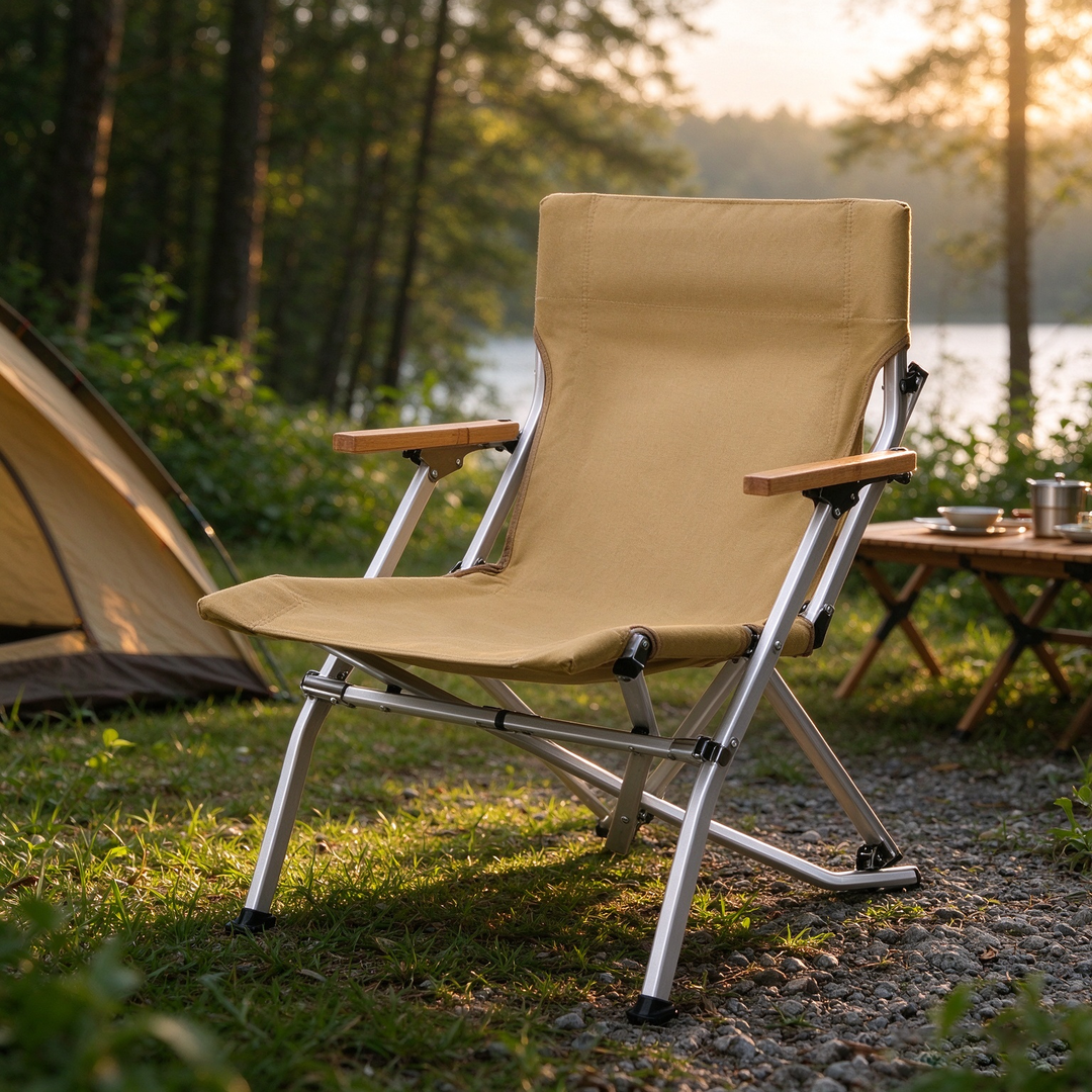 Modern Minimalist Canvas Aluminum Alloy Foldable Ergonomic High-Back Camping Chair Backrest Armrest For Outdoor