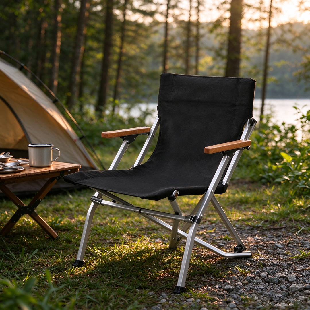 Modern Minimalist Canvas Aluminum Alloy Foldable Ergonomic High-Back Camping Chair Backrest Armrest For Outdoor