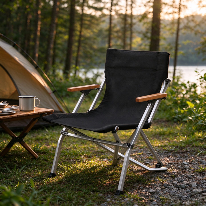 Modern Minimalist Canvas Aluminum Alloy Foldable Ergonomic High-Back Camping Chair Backrest Armrest For Outdoor
