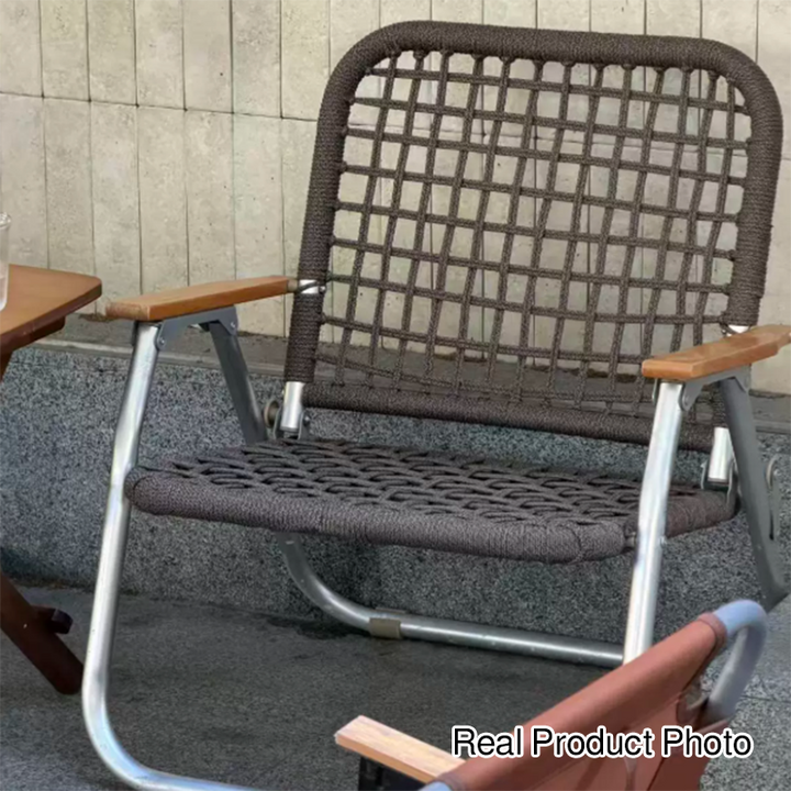 Modern Minimalist Nylon Beech Wood Aluminum Foldable Camping Chair Backrest Armrest For Outdoor