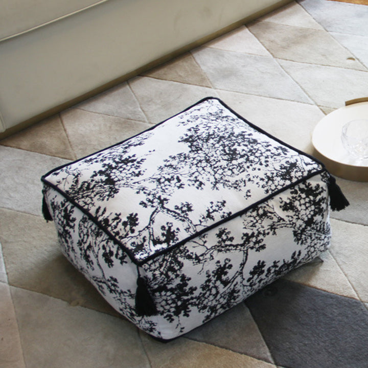 Traditional Chinese Chenille EPP Beads Portable Movable Square Low Stool Backless Armless For Living Room &amp; Bedroom