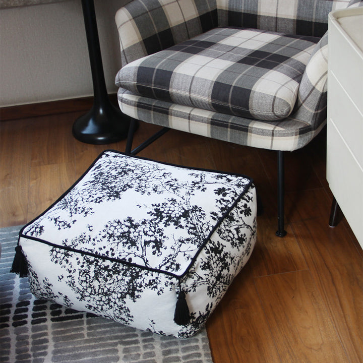 Traditional Chinese Chenille EPP Beads Portable Movable Square Low Stool Backless Armless For Living Room &amp; Bedroom