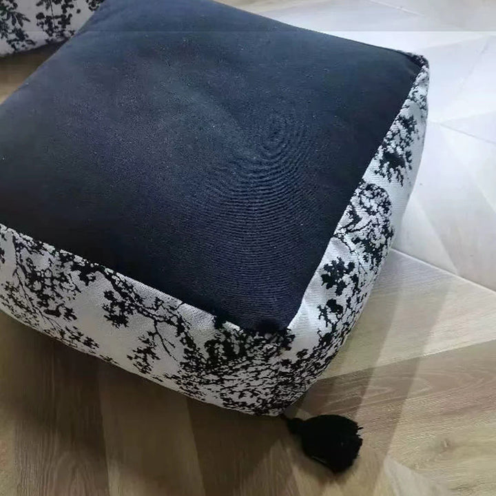 Traditional Chinese Chenille EPP Beads Portable Movable Square Low Stool Backless Armless For Living Room &amp; Bedroom