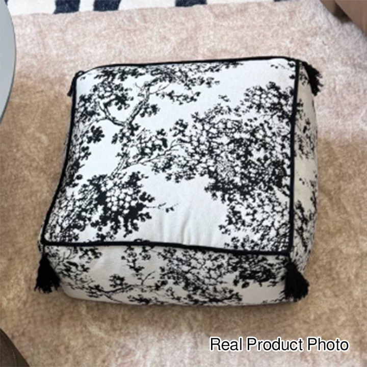 Traditional Chinese Chenille EPP Beads Portable Movable Square Low Stool Backless Armless For Living Room &amp; Bedroom