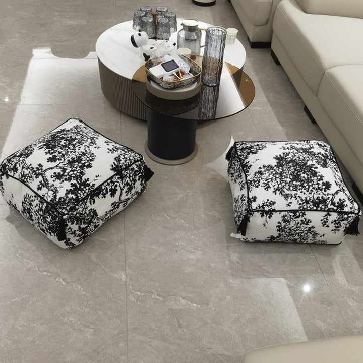Traditional Chinese Chenille EPP Beads Portable Movable Square Low Stool Backless Armless For Living Room &amp; Bedroom
