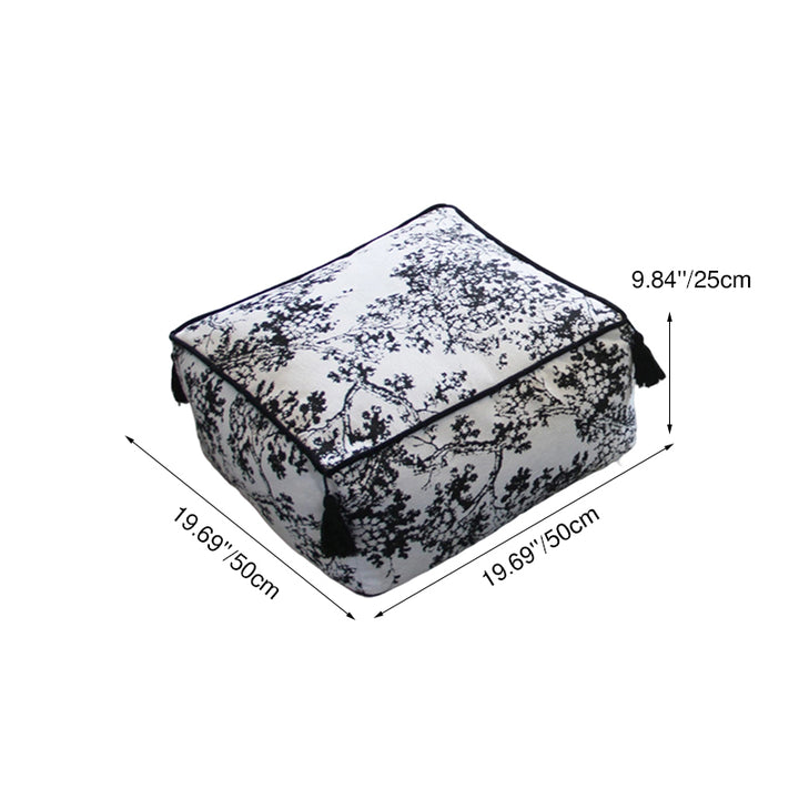 Traditional Chinese Chenille EPP Beads Portable Movable Square Low Stool Backless Armless For Living Room &amp; Bedroom