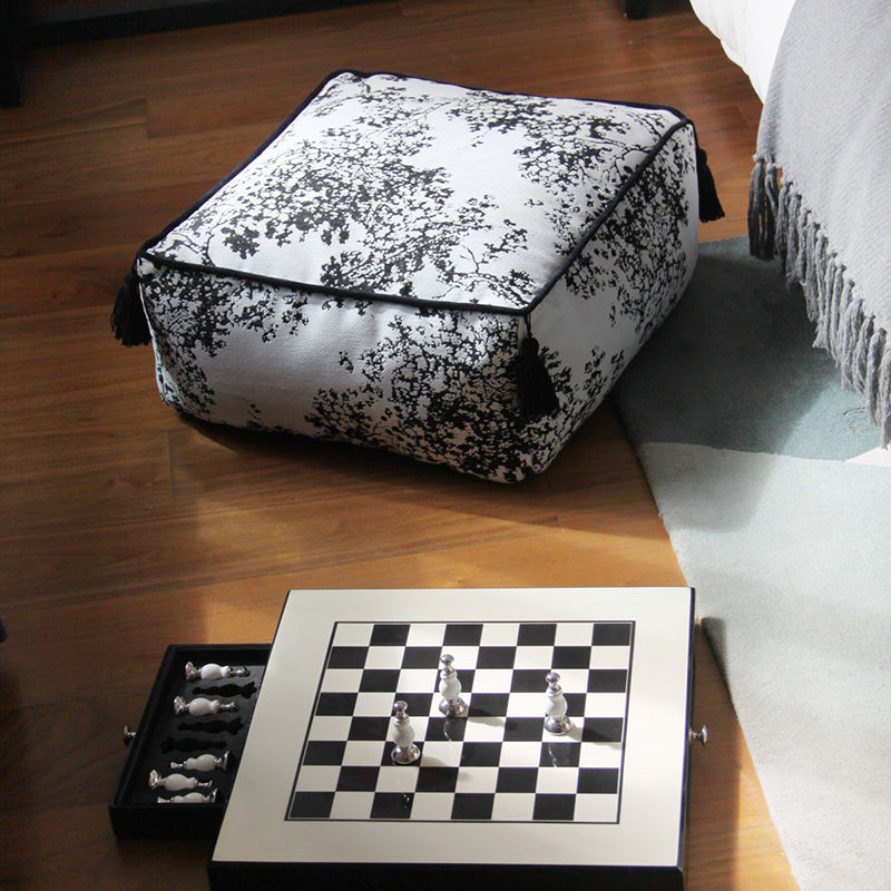 Traditional Chinese Chenille EPP Beads Portable Movable Square Low Stool Backless Armless For Living Room &amp; Bedroom