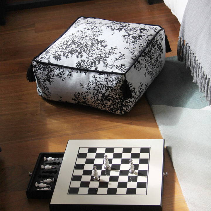 Traditional Chinese Chenille EPP Beads Portable Movable Square Low Stool Backless Armless For Living Room &amp; Bedroom