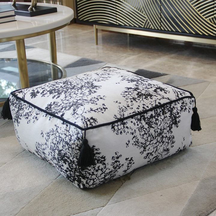Traditional Chinese Chenille EPP Beads Portable Movable Square Low Stool Backless Armless For Living Room &amp; Bedroom
