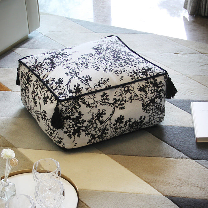 Traditional Chinese Chenille EPP Beads Portable Movable Square Low Stool Backless Armless For Living Room &amp; Bedroom
