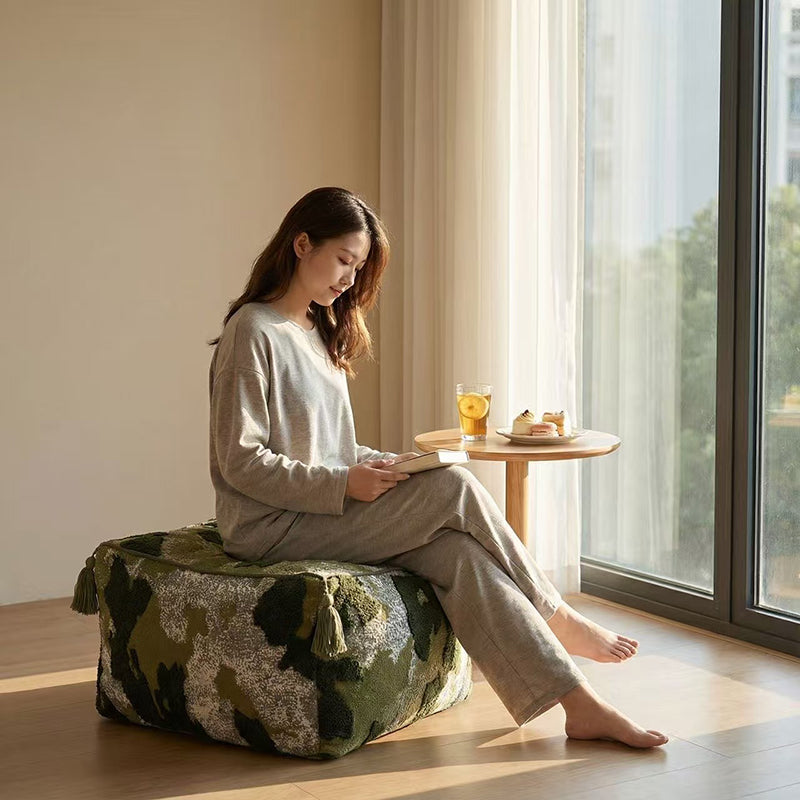 Contemporary Nordic Chenille EPP Beads Movable Lightweight Square Footstool Backless Armless For Living Room &amp; Bedroom