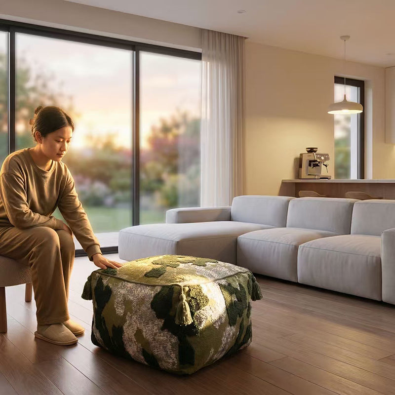 Contemporary Nordic Chenille EPP Beads Movable Lightweight Square Footstool Backless Armless For Living Room &amp; Bedroom