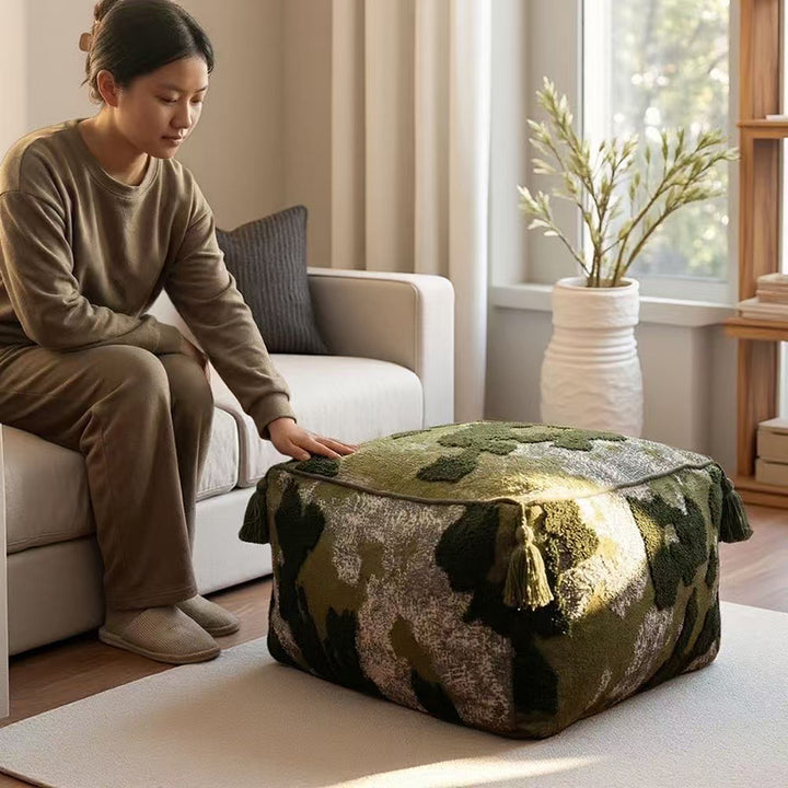Contemporary Nordic Chenille EPP Beads Movable Lightweight Square Footstool Backless Armless For Living Room &amp; Bedroom