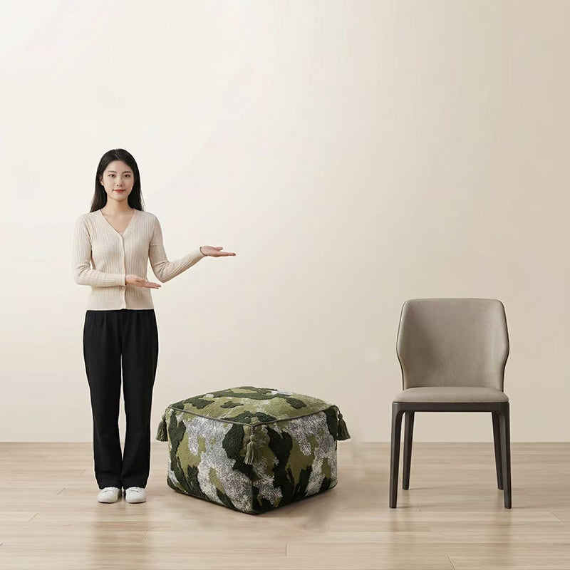 Contemporary Nordic Chenille EPP Beads Movable Lightweight Square Footstool Backless Armless For Living Room &amp; Bedroom