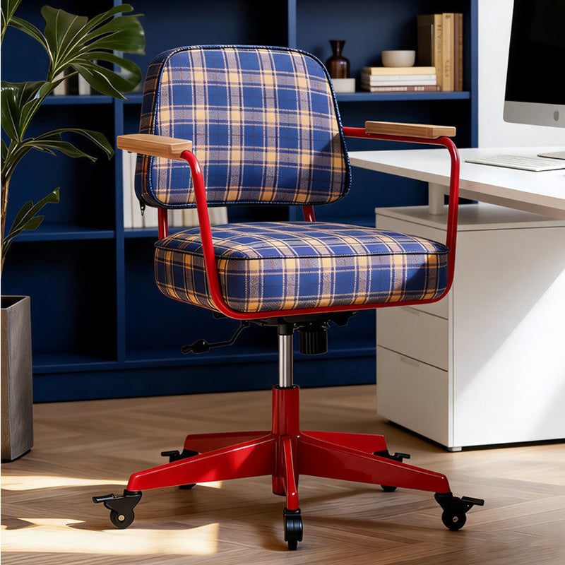 Traditional Vintage Cotton Linen Iron Foam Sponge Rubberwood Movable Adjustable Swivel Desk Chair Backrest Armrest For Home Office