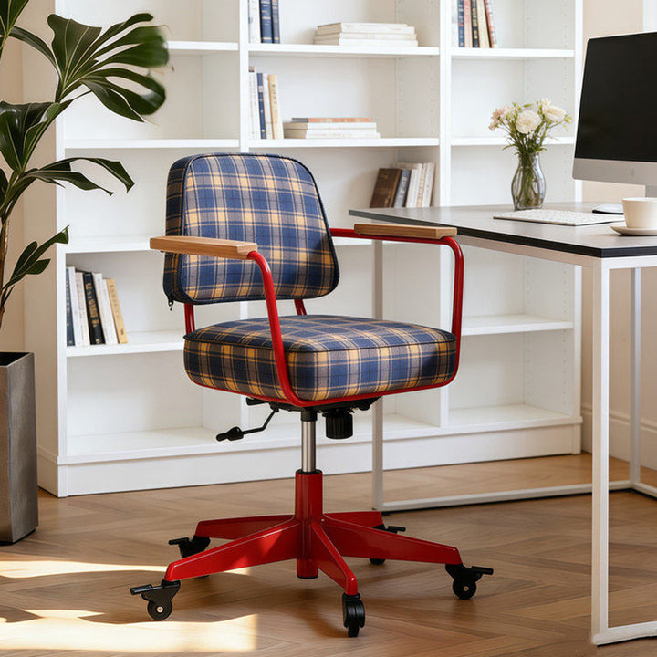 Traditional Vintage Cotton Linen Iron Foam Sponge Rubberwood Movable Adjustable Swivel Desk Chair Backrest Armrest For Home Office