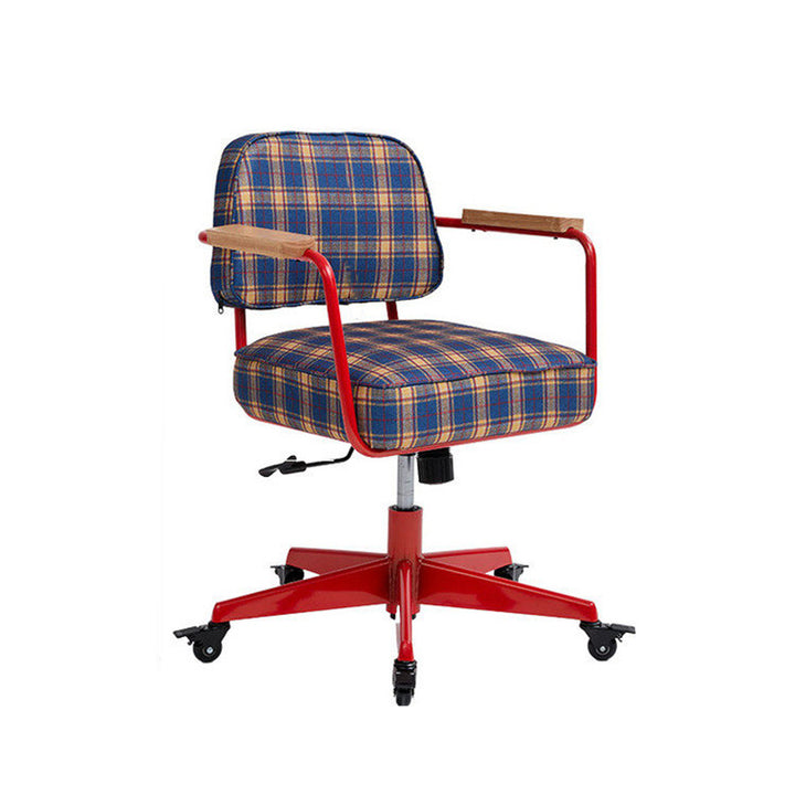 Traditional Vintage Cotton Linen Iron Foam Sponge Rubberwood Movable Adjustable Swivel Desk Chair Backrest Armrest For Home Office
