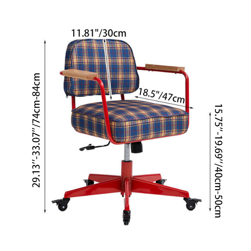Traditional Vintage Cotton Linen Iron Foam Sponge Rubberwood Movable Adjustable Swivel Desk Chair Backrest Armrest For Home Office