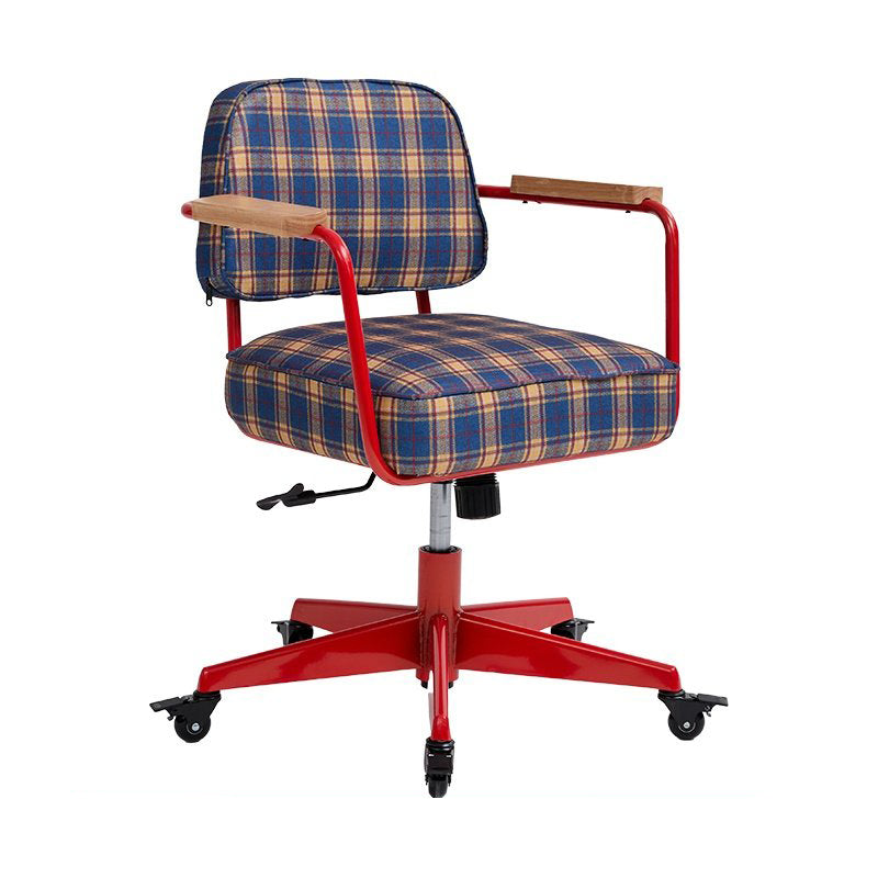 Traditional Vintage Cotton Linen Iron Foam Sponge Rubberwood Movable Adjustable Swivel Desk Chair Backrest Armrest For Home Office