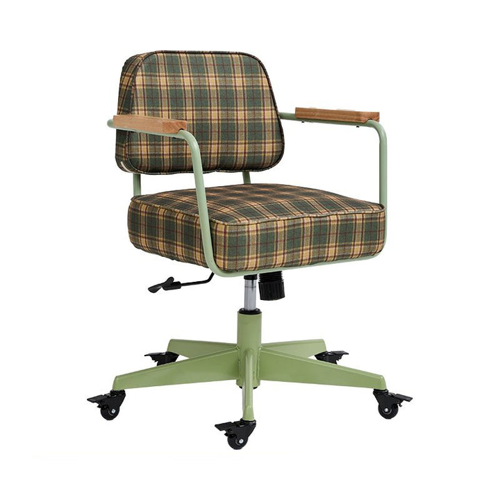 Traditional Vintage Cotton Linen Iron Foam Sponge Rubberwood Movable Adjustable Swivel Desk Chair Backrest Armrest For Home Office