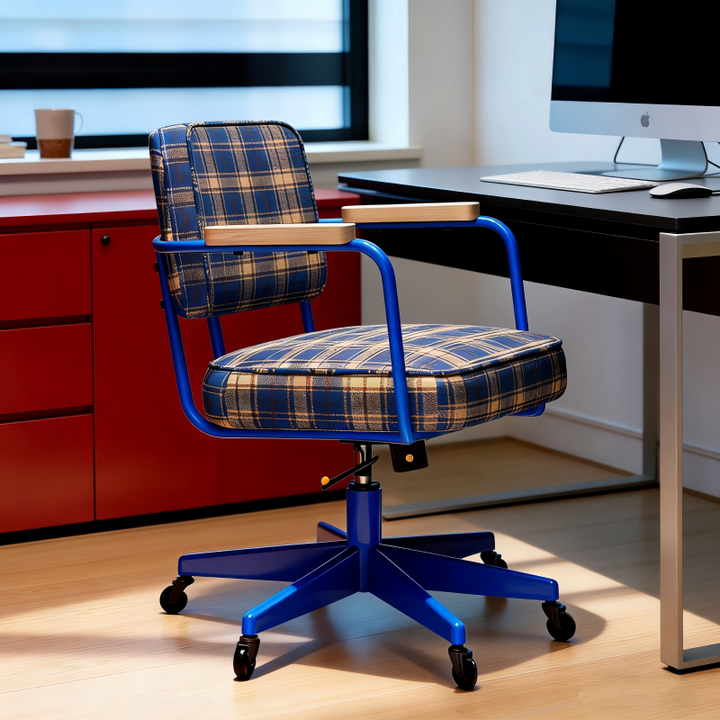 Traditional Vintage Cotton Linen Iron Foam Sponge Rubberwood Movable Adjustable Swivel Desk Chair Backrest Armrest For Home Office