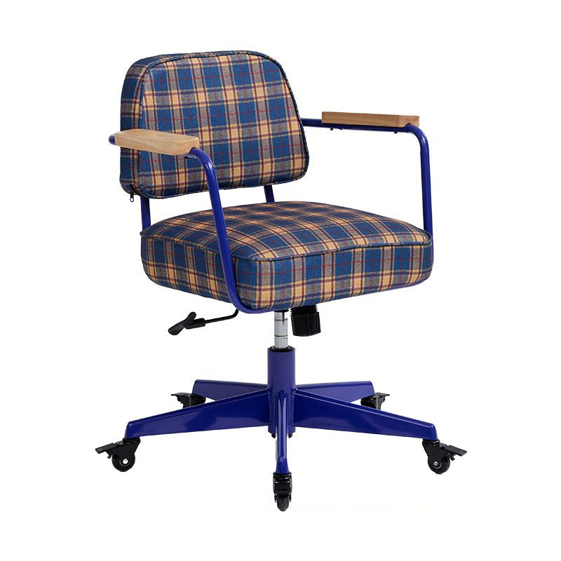 Traditional Vintage Cotton Linen Iron Foam Sponge Rubberwood Movable Adjustable Swivel Desk Chair Backrest Armrest For Home Office