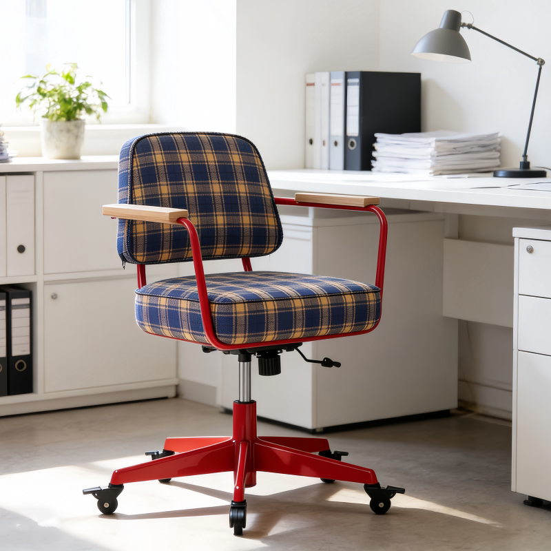 Traditional Vintage Cotton Linen Iron Foam Sponge Rubberwood Movable Adjustable Swivel Desk Chair Backrest Armrest For Home Office