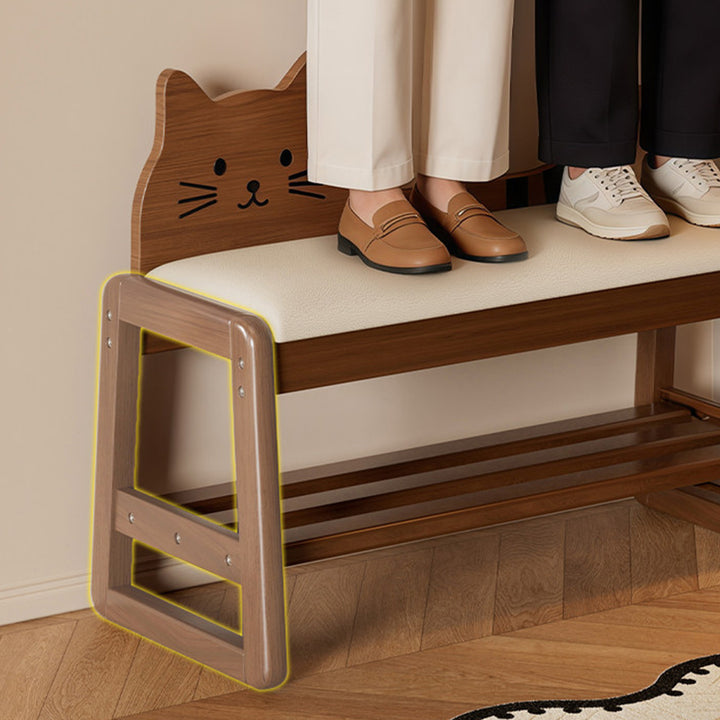 Modern Minimalist PU Leather Rubberwood MDF Foam Sponge Cat Shaped Space-Saving Rectangular Shoe Bench For Entryway
