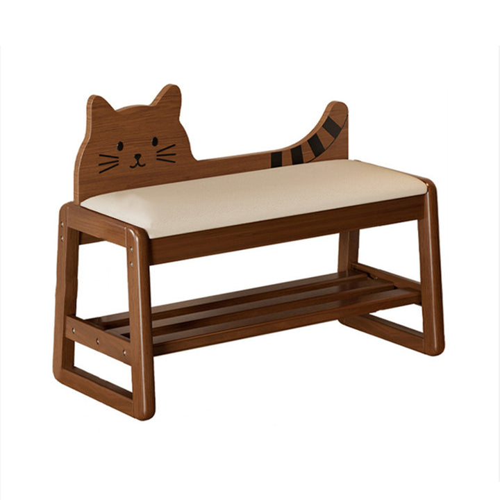 Modern Minimalist PU Leather Rubberwood MDF Foam Sponge Cat Shaped Space-Saving Rectangular Shoe Bench For Entryway