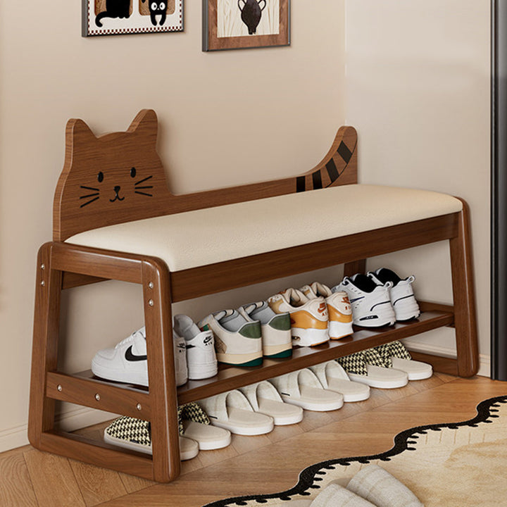 Modern Minimalist PU Leather Rubberwood MDF Foam Sponge Cat Shaped Space-Saving Rectangular Shoe Bench For Entryway