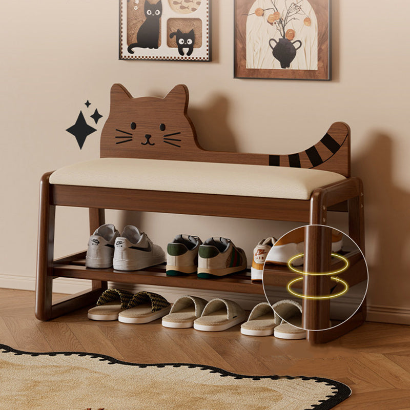 Modern Minimalist PU Leather Rubberwood MDF Foam Sponge Cat Shaped Space-Saving Rectangular Shoe Bench For Entryway
